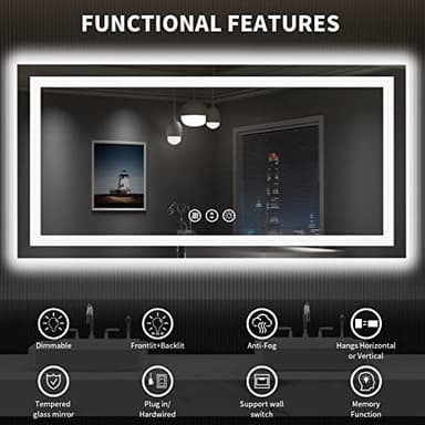 LOAAO 55X30 LED Bathroom Mirror with Lights, Anti-Fog, Dimmable, Backlit + Front Lit, Lighted Bathroom Vanity Mirror for Wall, Shatter-Proof, Memory Function, ETL Listed - Image 8