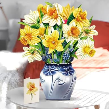 Airpark Pop Up Flower Card, 3D Paper Flowers Bouquet – English Daffodils, Birthday, Easter, Mother’s Day, Get Well Greeting Card with Note Card & Envelope - Image 5