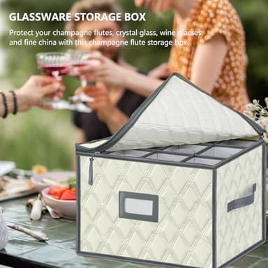 VERONLY Christmas Stemware Storage Cases with Dividers- Holds 12 Wine Glass Storage or Crystal Glassware Containers, China Storage Containers with 2 Handles and Label Window -Set of 1 Beige - Image 2