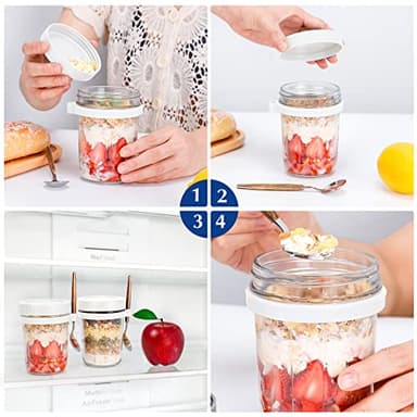 Overnight Oats Jars with Spoon and Lid 16 oz [2 Pack], Airtight Oatmeal Container with Measurement Marks, Mason Jars with Lid for Cereal On The Go Container (2pcs white) - Image 5