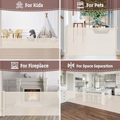 160 Inch Extra Wide Baby Gates for Large Openings, Retractable Baby Gates Extra Wide Retractable Dog Gate, Outdoor Pet Gate Indoor Extra Long Dog Gate Retractable Fence Garage Gate, Beige - Image 4
