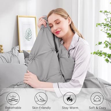 JOLLYVOGUE Grey Queen Comforter Set, 7 Pieces Pintuck Comforters Queen Size, Bed in a Bag Queen Comforter for Bedroom, Bedding Comforter Sets with Comforter, Sheets, Ruffled Shams & Pillowcases - Image 2