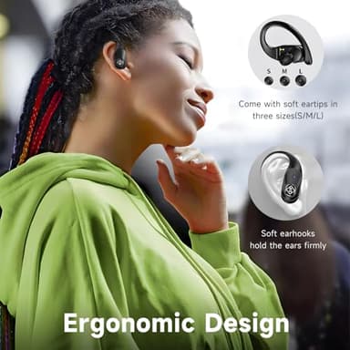 Wireless Earbuds Bluetooth Headphones 96H Playtime LED Display Waterproof Built in Mic Deep Bass Sound Secure Over Ear Buds Earhooks for iPhone Android Samsung Cell Phones Sport - Image 5