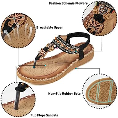 Aomigoct Sandals Women Flat Shoes: Dressy Summer Bohemian Flats Shoes for Women Sandals Comfortable Ankle Strap Outdoor Walking - Image 3