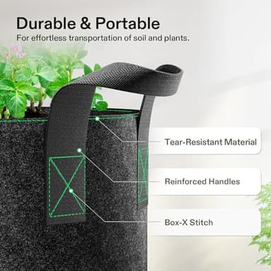 VIVOSUN 5-Pack 15 Gallon Plant Grow Bags, Heavy Duty Thickened Nonwoven Fabric Pots with Handles - Image 6