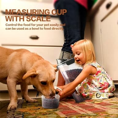 TIOVERY Dog Food Storage Container, 5-7 Lbs Airtight Pet Food Container, Cat Food Container Dispenser Plastic Bin with Pouring Spout, Portable Handle and a Collapsible bowl for Dogs Cats Grey/6Qt - Image 5
