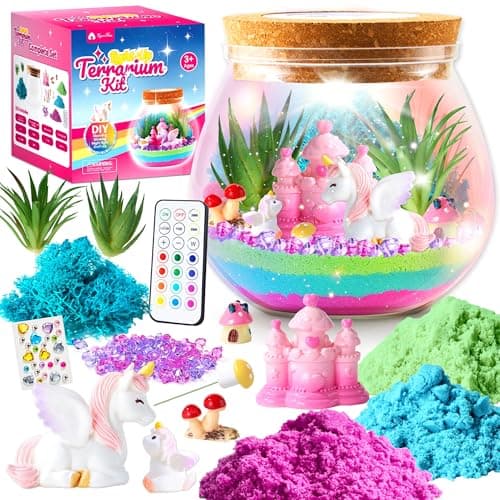 VigorFun Unicorn Terrarium Kit for Kids - Creative LED Night Light Gifts for Girls Birthday Age 3+, DIY Arts & Crafts Light Up Kit, Unicorn Toys for Kids 4 5 6 7 8 9 10 Year Old - Image 1