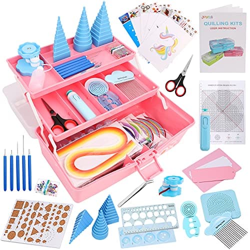 JoyPlus Quilling Kits for Beginners with Manual, 24 Tools & Supplies with Durable Storage Box, Updated Paper Crimper Tool, Premium Husking Board & Electronic Pen Pink - Image 1
