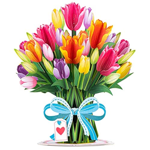 Paper Love HugePop Tulips Flower Bouquet 3D Pop Up Card, With Detachable Paper Bouquet, Gift for Birthday, Wedding, Thank You, All Occasions - Jumbo 10" x 14" Cards - Includes Envelope and Note Tag - Image 1