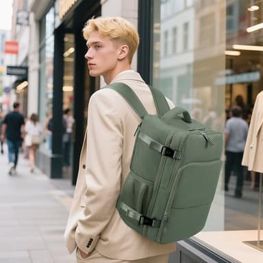 Sinaliy Travel Backpack, Carry on Flight Approved Backpack with Multi-Pockets, TSA Waterproof 17.3inch Laptop Backpack, Personal Item Travel Bag for Men Women, Army Green - Image 2