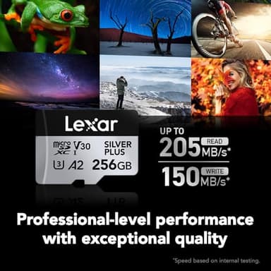 Lexar 256GB (2-Pack) Professional Silver Plus Micro SD Card, UHS-I, C10, U3, V30, Full HD & 4K, Up to 205/150 MB/s microSDXC Memory Card, for Videographers, Gamers (LMSSIPL256G-B2ANU) - Image 2