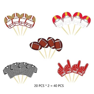 Daimay 40PCS Rugby Football Cake Toppers Sport Cupcake Topper Happy Birthday Cake Topper Football Scene Themed Cake Toppers Decorations for Various Birthday Party Anniversary - Image 3