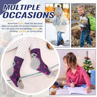 Eocom Kids Wool Socks For Boys Girls Warm Hiking Thermal Winter Cozy Soft Thick Toddlers Crew Boot Socks 6 Pairs(Dot Animal, 4-7 Years) - Image 6