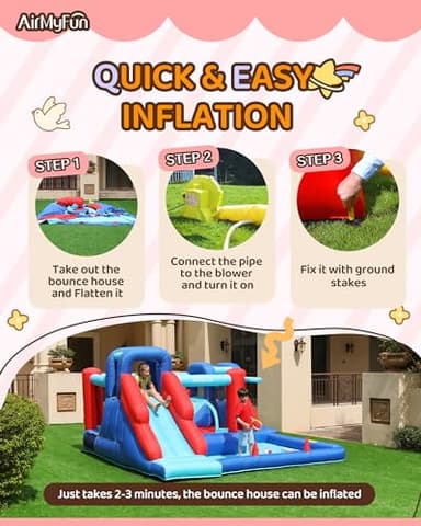 AirMyFun Bounce House,Bouncy Castle with Ball Pit,Inflatable Kids Double Slide with Air Blower, Castle Bouncer for Children Jumping Outdoor and Indoor Party - Image 6