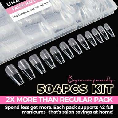 UNA GELLA Long Coffin Nail Tips, 504pcs Pre-Shape Fake Nails Half Matte Full Cover Acrylic Gel Nail Tips Clear Long Coffin Press On Nails Home DIY Extension 12 Sizes Gelly Tips - Image 4