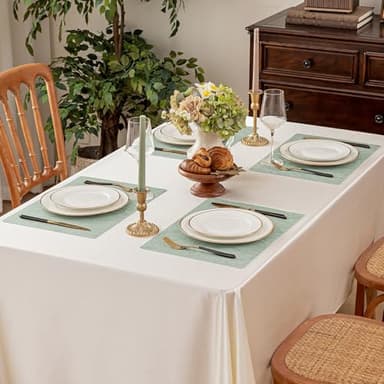 Romanstile Vinyl Placemats Set of 4-12 X 18 Inch - Heat Resistant Non-Slip Embossed Floral Place Mats 100% Waterproof Oilproof Wipeable Faux Leather Table Mats for Kitchen/Dining/Party, GrassGreen - Image 8