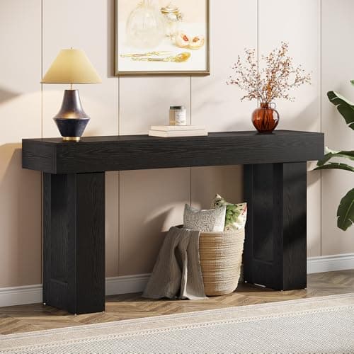 Tribesigns 63-Inch Long Console Table, Wooden Rectangular Sofa Table Behind The Couch, Farmhouse Entryway Table for Entrance, Hallway, Living Room (Black) - Image 1