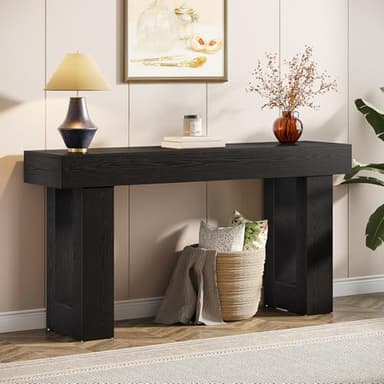 Tribesigns 63-Inch Long Console Table, Wooden Rectangular Sofa Table Behind The Couch, Farmhouse Entryway Table for Entrance, Hallway, Living Room (Black) - Image 1