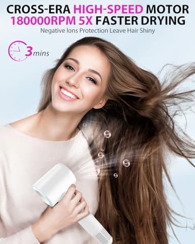 Professional High Speed Ionic Hair Dryer - 1 Min Fast Drying, 180000 RPM Blow Dryer 500 Million Negative Ions, No Heat Damage & Low Noise, Lightweight, Hairdryer with Magnetic Concentrator for Women - Image 2