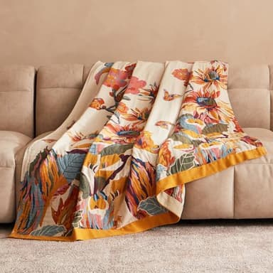 Boho Throw Blanket 100% Cotton Ultra Soft Bed Throw Large Fall Blanket Floral Bird and Butterfly Farmhouse Decor Bed Blankets,60"×80" All Season Blankets for Sofa Couch Chair - Image 7