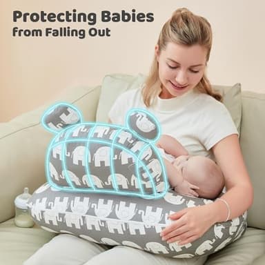 lasoftan Nursing Pillow for Breastfeeding, Breast Feeding Pillow for Mom Support, Adjustable Waist Strap and Removable Cotton Cover, Elephant - Image 2