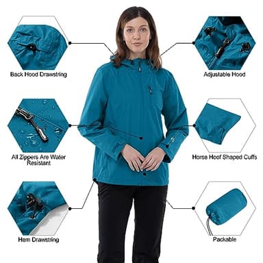 Outdoor Ventures Packable Rain Jacket Women Lightweight Waterproof Raincoat with Hood Cycling Bike Jacket Windbreaker - Image 5