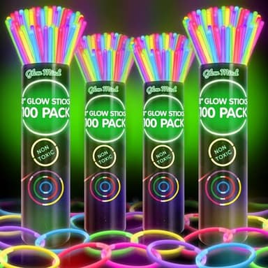 400 Ultra Bright Glow Sticks Bulk - Halloween Glow in the Dark Party Supplies Pack - 8" Glowsticks Easter Party Favors with Bracelets and Necklaces - Image 1