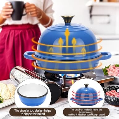 Tioncy Enameled Bread Dutch Oven with Lid for Sourdough Baking 5 Quart Round Cast Iron Dutch Oven Pot Bread Bakers for Kitchen Homemade Cookware Gifts Roasting Frying Cooking Stewing(Blue) - Image 5