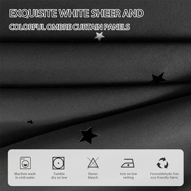 XiDi Black 63x34in Curtain for Bedroom, Girls Room Decor, Living Room, 1 Panel, Blackout Curtains with Laser Cutout Stars, Grommet Top, Washable - Image 3