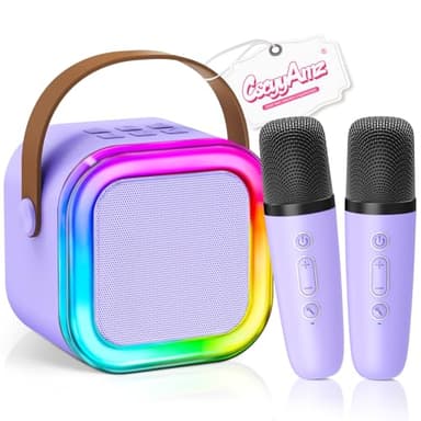 【2025 Newest】 Mini Karaoke Machine for Kids Girls & Boys - Portable Bluetooth Speaker with 2 Wireless Microphones - Kids Birthday Gifts for Ages 4-10 - Kids' Instrument Accessories - Purple - Image 1