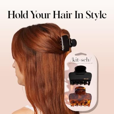 Kitsch Medium Claw Clips for Women - Strong Hold & Stylish Glossy Puffy Design Hair Accessories | Ideal for Girls and Women with Thick & Thin Hair, Half-Up or Full Updos - 2pc Set, Black & Tort - Image 4