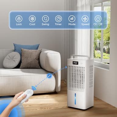 Feculs Portable Windowless Air Conditioners, 3-IN-1 Swamp Cooler, Evaporative Air Cooler, 6 Speeds & 3 Modes, 3-Gal Water Tank for Cooling, 20 FT/S Remote Control, Portable Air Cooler for Indoors - Image 3
