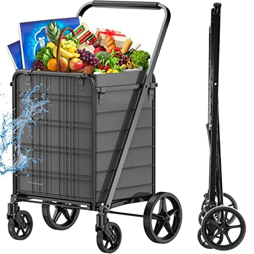 [Upgrade] Shopping Cart for Groceries, 280 LBS Large Grocery Cart with Waterproof Liner, 360° Rolling Swivel Wheels, Heavy Duty Utility Cart Folding Shopping Carts for Laundry Luggage Gift - Image 1