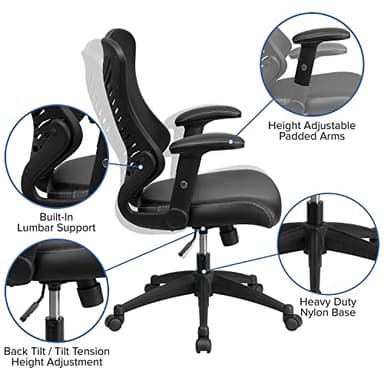 Flash Furniture Kale High Back Designer Black Mesh Executive Swivel Ergonomic Office Chair with LeatherSoft Seat and Adjustable Arms - Image 5