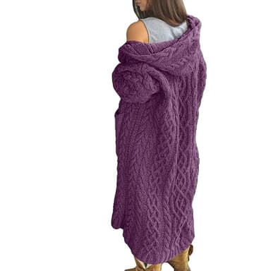 NIUBIA Womens Casual Long Sleeve Open Cardigan Warm Hooded Outwear Coat Cable Knit Long Cardigan Sweaters with Pockets Purple - Image 1