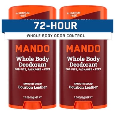 Mando Whole Body Deodorant For Men - Smooth Solid Stick - 72 Hour Odor Control - Aluminum Free, Baking Soda Free, Skin Safe - 2.6 Ounce (Pack of 2) - Bourbon Leather - Image 1