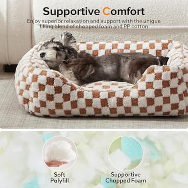 JOEJOY Dog Bed for Large Medium Small Dogs - Rectangle Orthopedic Dog Sofa Bed, Cute Modern Puppy Bed with Jacquard Shaggy Plush & Anti Slip Bottom, 35x25x10inches, Brown - Image 4
