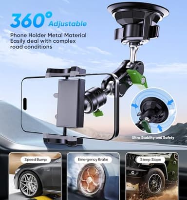 MAGIC JOHN Car Phone Holder, Ultra-Durable Mteal Phone Holders for Your Car, 360° Rotation Cell Phone Car Mount for Windshield, Suction Cup Car Phone Mount for iPhone Samsung All Smartphone - Image 3