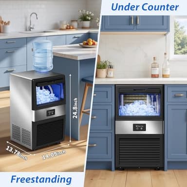 Commercial Ice Maker Machine 90LBS/24H with 18LBS Storage Bin, Stainless Steel Under Counter Large Ice Machine, 2 Water Inlet Modes, Freestanding and Built in Ice Maker for Bars, Home and Offices - Image 4
