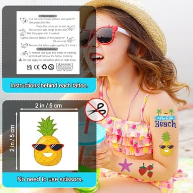 JCFIRE Summer Pool Beach Party Favors Kids Tattoos, 102 Styles Larger Tropical Hawaiian Luau Themed Temporary Tattoos for Kids Teens Adult, Waterproof Summer Stickers Party Decorations Supplies - Image 4