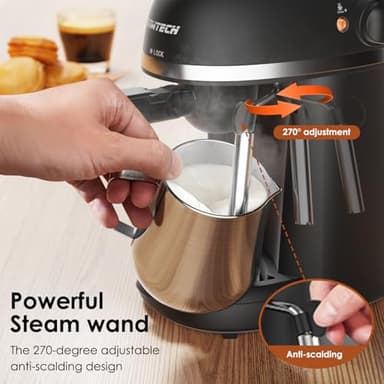 SOWTECH Coffee Machine, 3.5 Bar Espresso Cappuccino Machine with Milk Frother, 1-4 Cup Portable Coffee Maker for Latte, Cappuccino, 800W, Black - Image 4