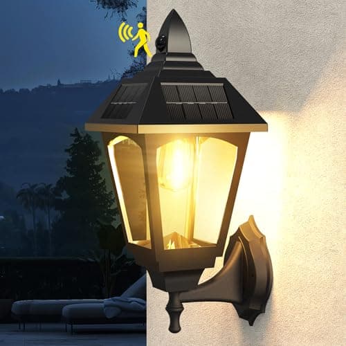 Motion Sensor Outdoor Light Fixture, 16 Inch Dusk to Dawn Solar Lanterns, 500LM Super Bright Waterproof Exterior Lighting Fixtures Porch Lights Solar Powered Outdoor Lights for Patio Wall Garage - Image 1
