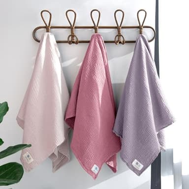 lulumoon Muslin Swaddle Blanket Baby - Cotton Swaddling Blanket Soft Baby Receiving Blankets Neutral 3Pack(Pink+Purple) - Image 3