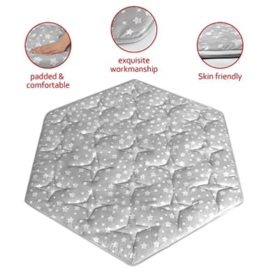 Hexagon Playpen Mat Compatible with POP 'N GO Baby Playpen, 59 Inch Hexagon Mattress Pad, Non Slip and Cushion Play Mat Grey with Star Print - Image 3