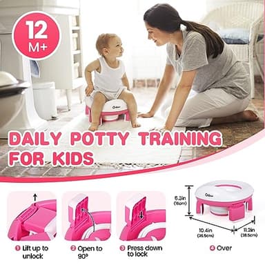 Orzbow Portable Potty Seat for Toddler Travel, Potty Training Toilet for Boys and Girls 18+ Months, Includes Storage Bag and 40pcs Disposable Liners, Travel Toddler Toilet Seat with Splash Guard, Pink - Image 3