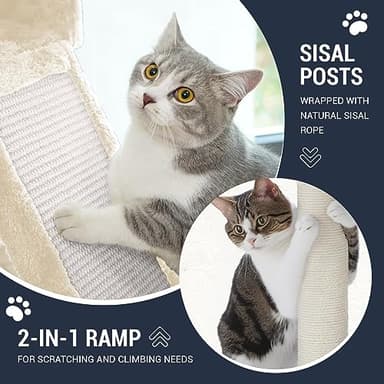 Allewie 68 Inches Cat Tree/House and Towers for Big Feline/Scratching Post/Multi-Level Large Kitty Climbing Tree with Condo/Beige - Image 4
