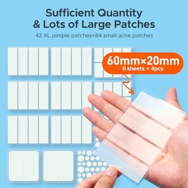 TKTK Large Pimple Patches for Face, 7 Sizes XL Acne Patches, Big Hydrocolloid Bandages for Body, Chin, Forehead, Chest, Back Zit Breakouts, Hydrocolloid Patch (Strip, Square, Dot 126 Count) - Image 2