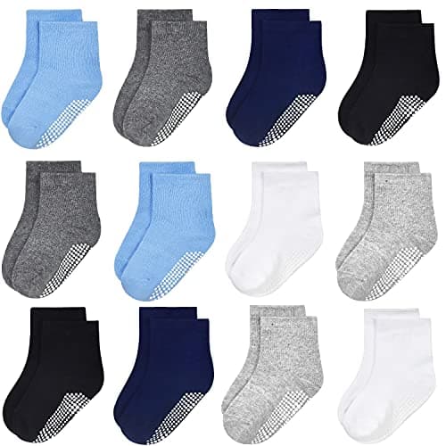 GRPSKCOS Baby Socks Non Slip 12 Pairs Toddler Anti Skid Socks for 0-7 Years Infants Little Kids Boys Girls (#1 Multicolor-12 Pairs, 1-3T) - Image 1