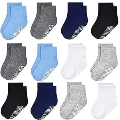 GRPSKCOS Baby Socks Non Slip 12 Pairs Toddler Anti Skid Socks for 0-7 Years Infants Little Kids Boys Girls (#1 Multicolor-12 Pairs, 1-3T) - Image 1