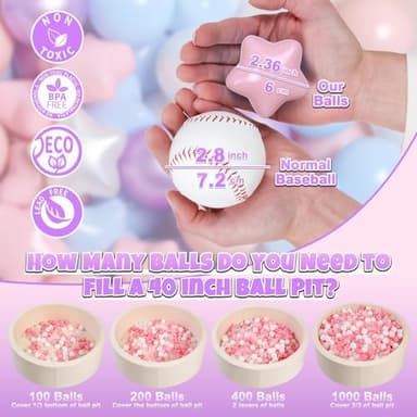 GOGOSO Ball Pit Balls for Toddlers Phthalate-Free BPA-Free Non-Toxic Crush Proof Soft Plastic Play Balls Baby Kids Shape Tent Pool Playhouse Playpen Party Decor, Pink Blue Purple White,100PCS - Image 4